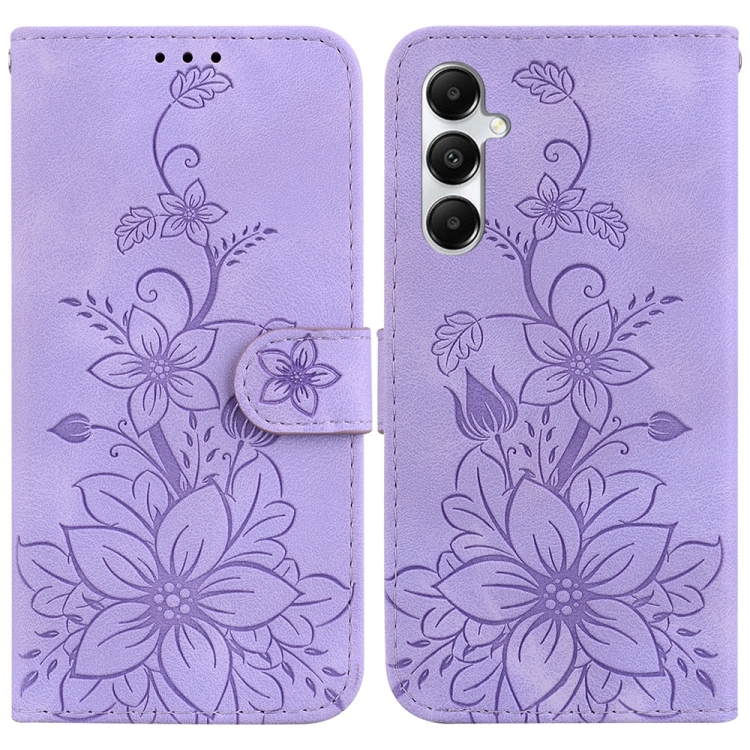 

For Samsung Galaxy A05s Lily Embossed Leather Phone Case(Purple)