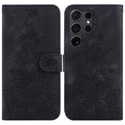 

For Samsung Galaxy S24 Ultra 5G Lily Embossed Leather Phone Case(Black)