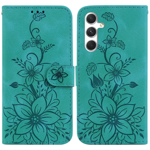 

For Samsung Galaxy S24+ 5G Lily Embossed Leather Phone Case(Green)