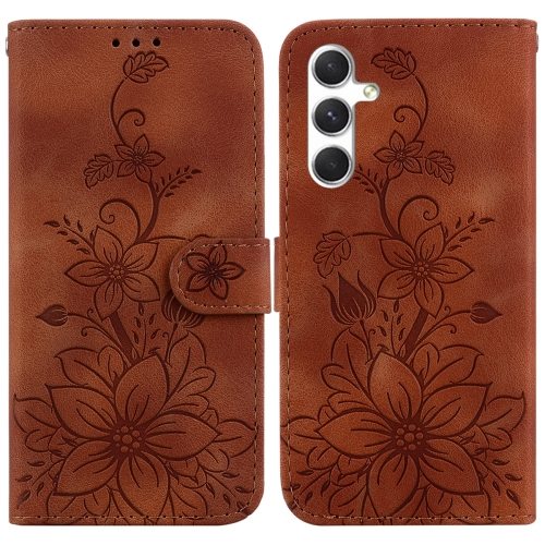 

For Samsung Galaxy S24+ 5G Lily Embossed Leather Phone Case(Brown)