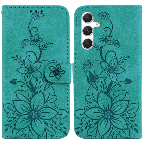 

For Samsung Galaxy S24 5G Lily Embossed Leather Phone Case(Green)