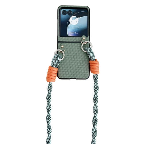 

For Motorola Razr 40 Ultra Woven Texture Phone Case With Lanyard(Green)