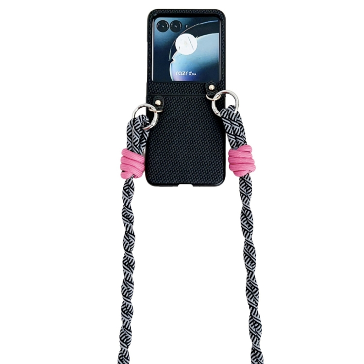 

For Motorola Razr 40 Ultra Woven Texture Phone Case With Lanyard(Black)