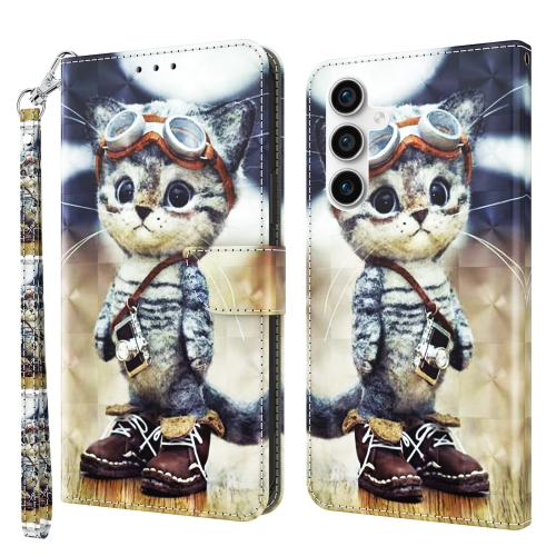 

For Samsung Galaxy S23 FE 5G 3D Painted Leather Phone Case(Naughty Cat)