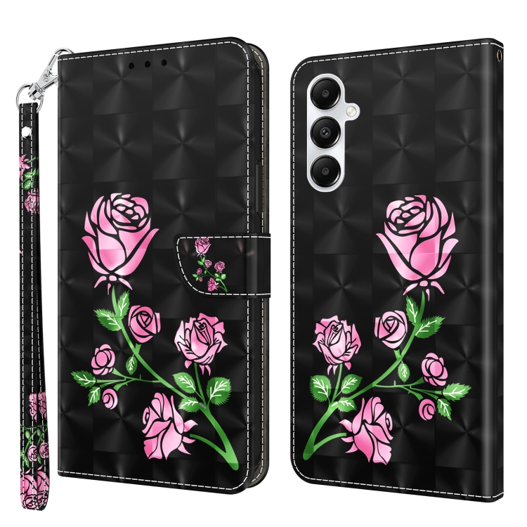 

For Samsung Galaxy A15 3D Painted Leather Phone Case(Rose)