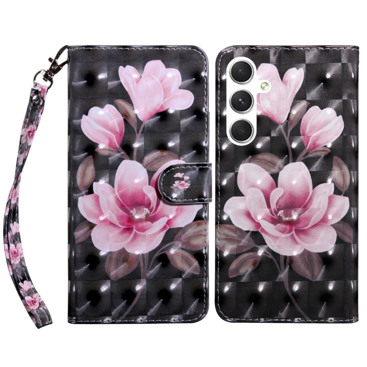 

For Samsung Galaxy S24 5G 3D Painted Leather Phone Case(Pink Flower)