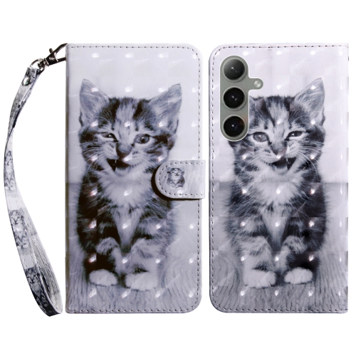 

For Samsung Galaxy S24+ 5G 3D Painted Leather Phone Case(Smile Cat)