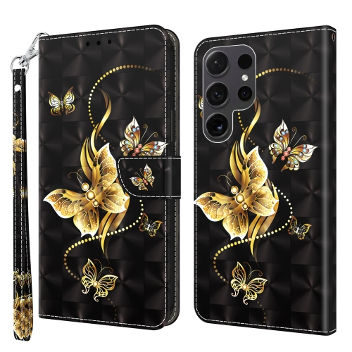 

For Samsung Galaxy S24 Ultra 5G 3D Painted Leather Phone Case(Golden Swallow Butterfly)