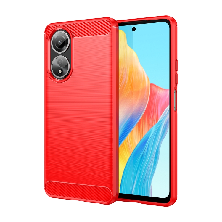 

For OPPO A58 4G Brushed Texture Carbon Fiber TPU Phone Case(Red)