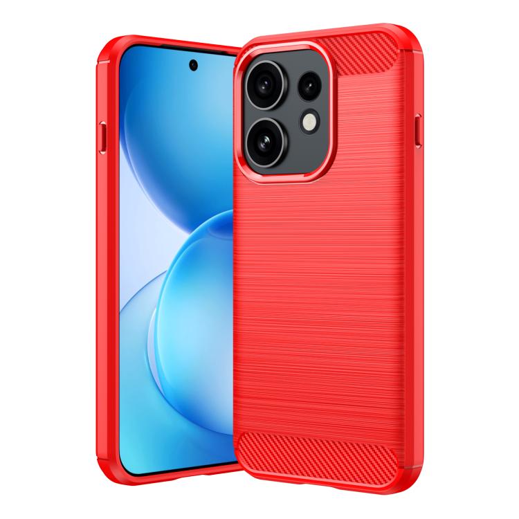For OPPO Reno16 5G Global Carbon Fiber Brushed Texture TPU Phone Case(Red)