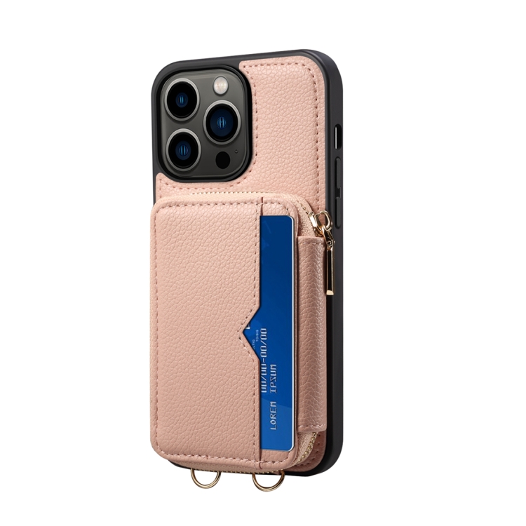 

For iPhone 15 Pro Zipper Card Slot Phone Case(Pink)