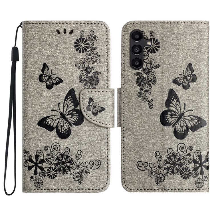 

For Samsung Galaxy A05s Butterfly Embossed Flip Leather Phone Case(Grey)
