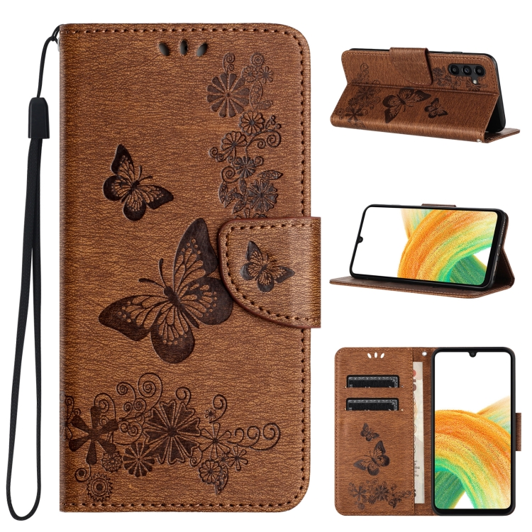 

For Samsung Galaxy A35 Butterfly Embossed Flip Leather Phone Case(Brown)