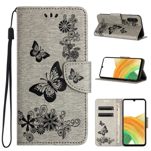 

For Samsung Galaxy S24+ 5G Butterfly Embossed Flip Leather Phone Case(Grey)