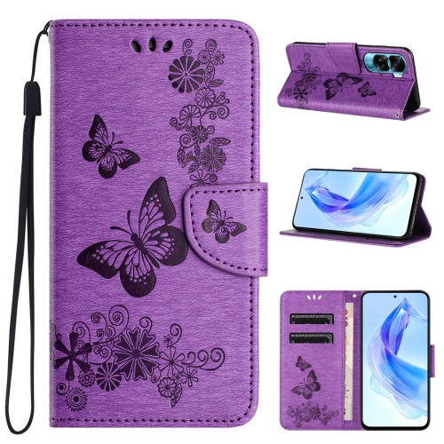 

For Honor 90 Lite Butterfly Embossed Flip Leather Phone Case(Purple)