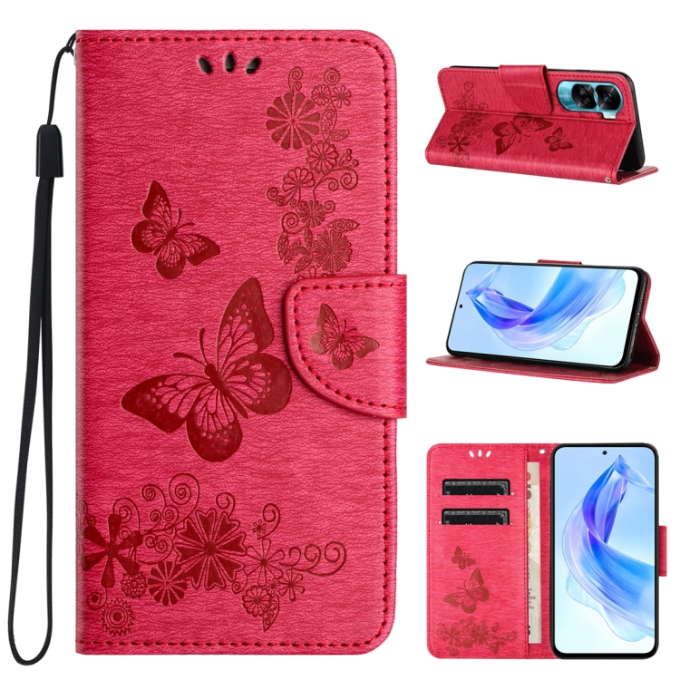 

For Honor 90 Lite Butterfly Embossed Flip Leather Phone Case(Red)