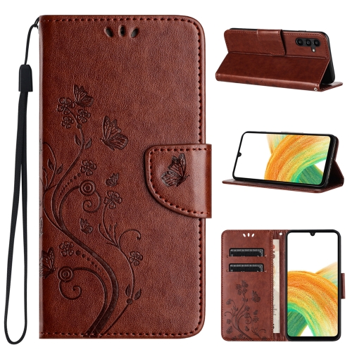 

For Samsung Galaxy A24 / A25 5G Butterfly Flower Pattern Flip Leather Phone Case(Brown)