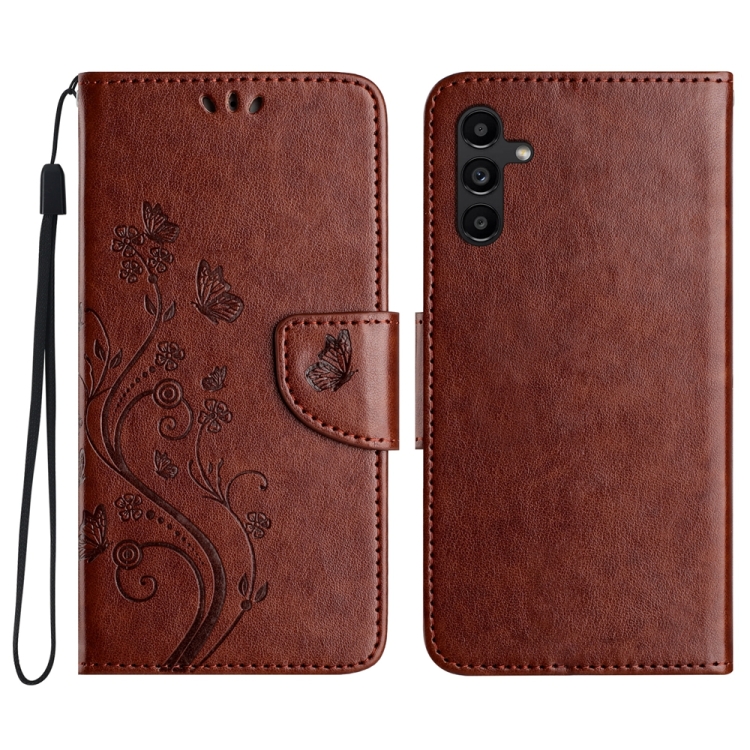 

For Samsung Galaxy A05s Butterfly Flower Pattern Flip Leather Phone Case(Brown)