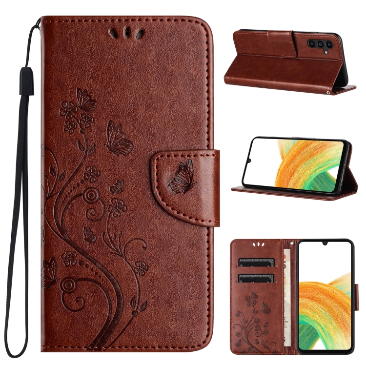 

For Samsung Galaxy A55 Butterfly Flower Pattern Flip Leather Phone Case(Brown)