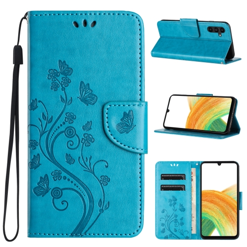 

For Samsung Galaxy S24 5G Butterfly Flower Pattern Flip Leather Phone Case(Blue)