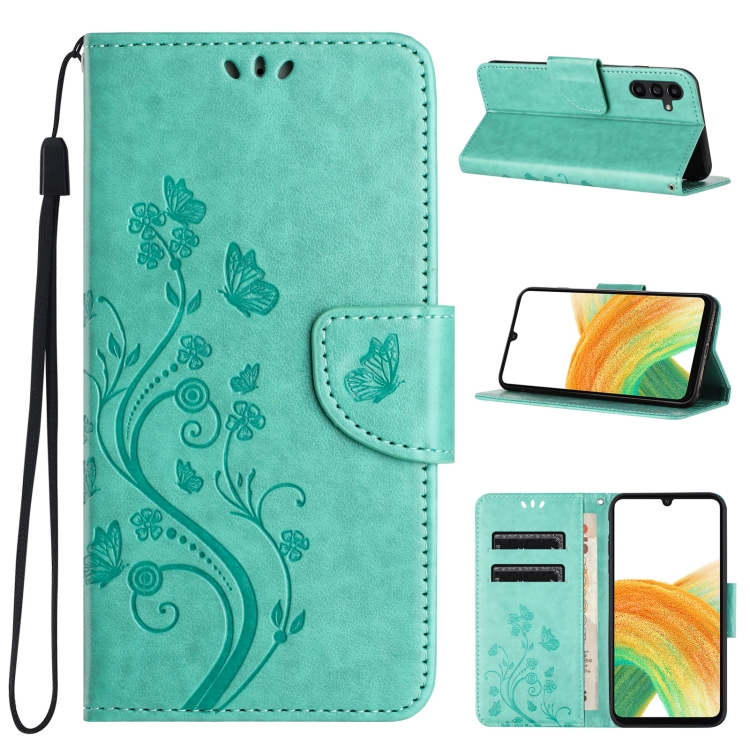 

For Samsung Galaxy S24 5G Butterfly Flower Pattern Flip Leather Phone Case(Green)