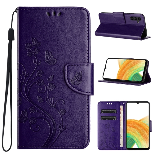 

For Samsung Galaxy S24 5G Butterfly Flower Pattern Flip Leather Phone Case(Dark Purple)