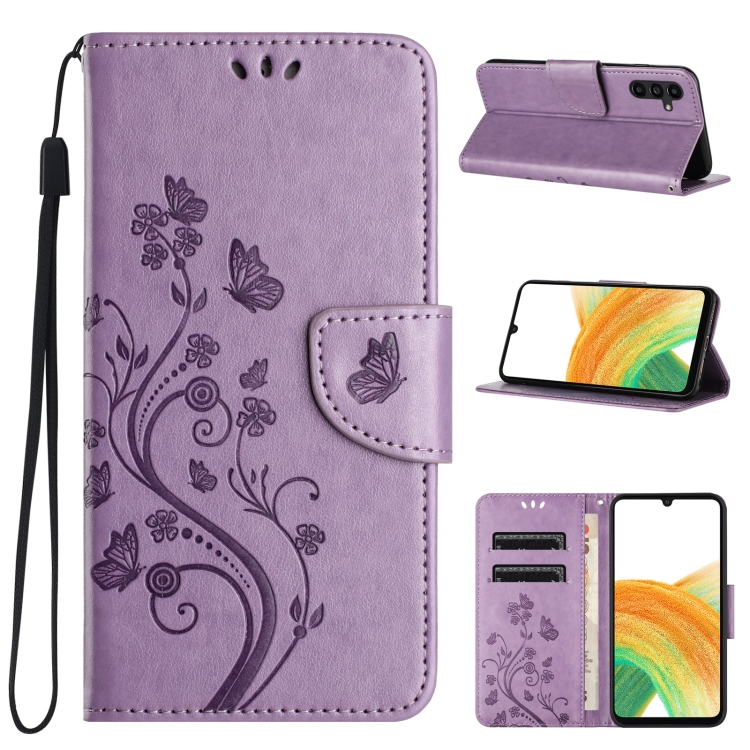 

For Samsung Galaxy S24 5G Butterfly Flower Pattern Flip Leather Phone Case(Light Purple)