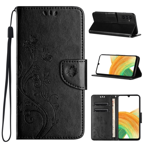 

For Samsung Galaxy S24+ 5G Butterfly Flower Pattern Flip Leather Phone Case(Black)