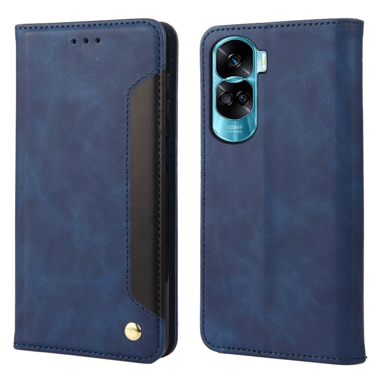 

For Honor 90 Lite Skin Feel Splicing Leather Phone Case(Blue)