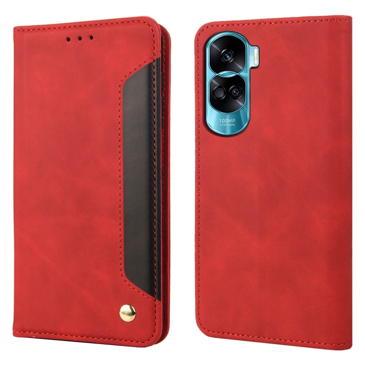 

For Honor 90 Lite Skin Feel Splicing Leather Phone Case(Red)