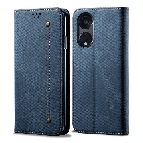 

For OPPO Reno8 T 5G / A1 Pro Denim Texture Casual Style Horizontal Flip Leather Case(Blue)