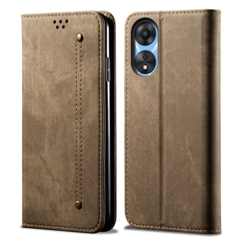

For OPPO A38 4G / A18 4G Denim Texture Casual Style Horizontal Flip Leather Case(Khaki)