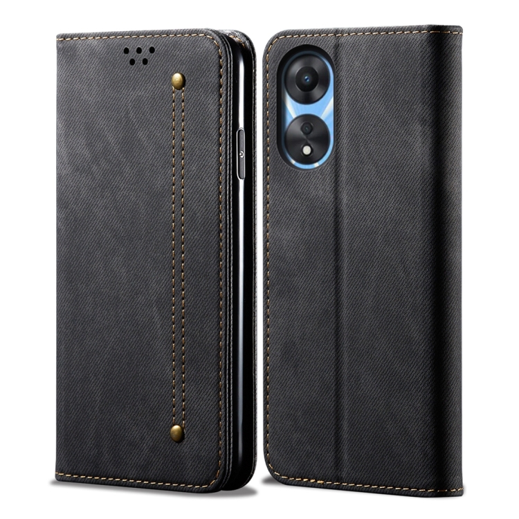 

For OPPO A58 4G Denim Texture Casual Style Horizontal Flip Leather Case(Black)