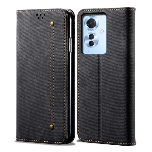 

For OPPO Reno11 F / F25 Pro Denim Texture Casual Style Horizontal Flip Leather Case(Black)