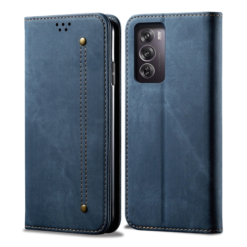 

For OPPO Reno12 5G Global Denim Texture Casual Style Horizontal Flip Leather Case(Blue)