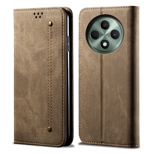 

For OPPO Reno12 F 5G Global Denim Texture Casual Style Horizontal Flip Leather Case(Khaki)