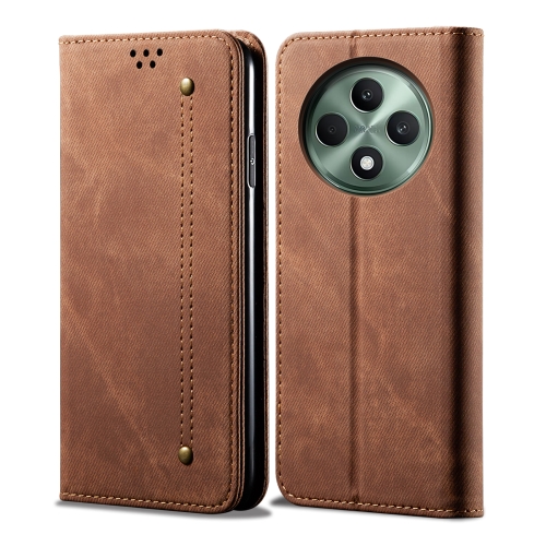 

For OPPO Reno12 F 5G Global Denim Texture Casual Style Horizontal Flip Leather Case(Brown)