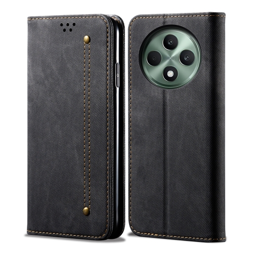 

For OPPO Reno12 F 5G Global Denim Texture Casual Style Horizontal Flip Leather Case(Black)