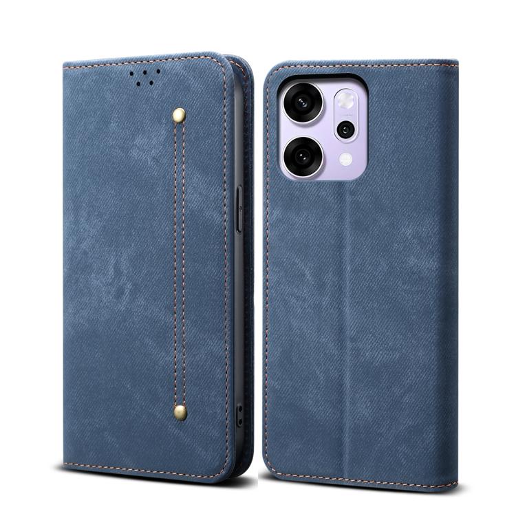 

For OPPO Reno14 Pro 5G Global Denim Texture Casual Style Horizontal Flip Leather Case(Blue)