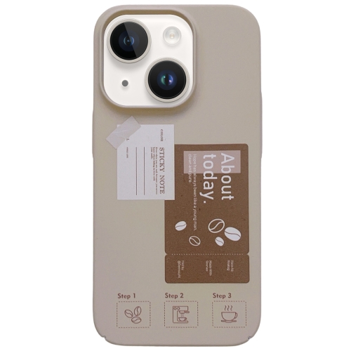 

For iPhone 14 Painted Pattern Skin-friendly PC Phone Case(Beige-Coffee Label)