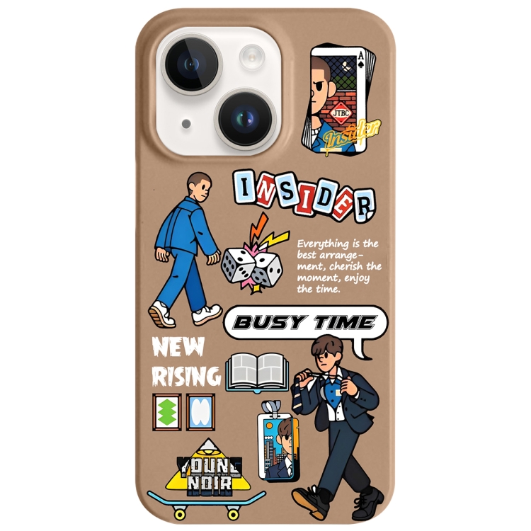 

For iPhone 14 Painted Pattern Skin-friendly PC Phone Case(Busy Time)