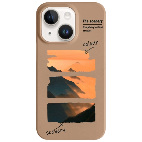 

For iPhone 14 Painted Pattern Skin-friendly PC Phone Case(Coffee-Orange Watercolor)