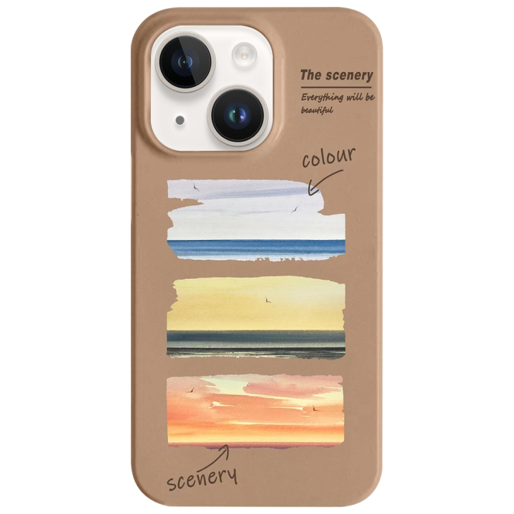 

For iPhone 14 Painted Pattern Skin-friendly PC Phone Case(Coffee+Sunset)