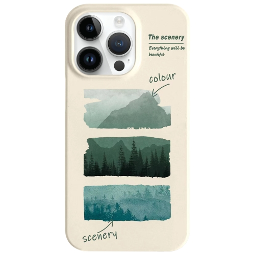 

For iPhone 14 Pro Painted Pattern Skin-friendly PC Phone Case(Beige-Green Watercolor)