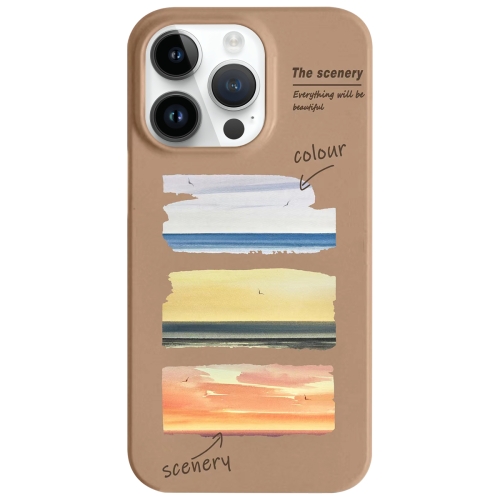 

For iPhone 14 Pro Max Painted Pattern Skin-friendly PC Phone Case(Coffee+Sunset)