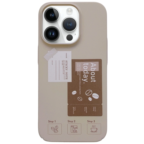 

For iPhone 13 Pro Max Painted Pattern Skin-friendly PC Phone Case(Beige-Coffee Label)