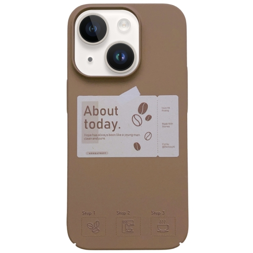 

For iPhone 13 Painted Pattern Skin-friendly PC Phone Case(Coffee-Beige Label)