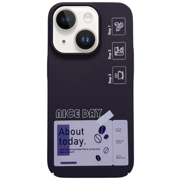 

For iPhone 13 Painted Pattern Skin-friendly PC Phone Case(Purple+Label)
