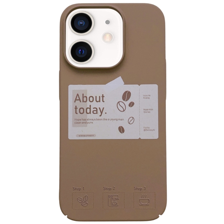 

For iPhone 12 Painted Pattern Skin-friendly PC Phone Case(Coffee-Beige Label)