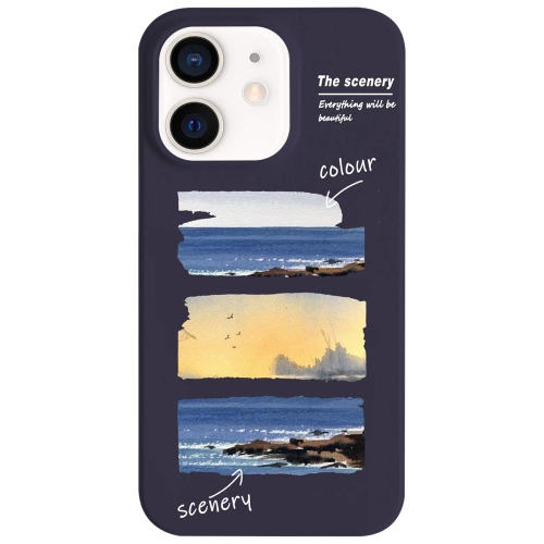 

For iPhone 12 Painted Pattern Skin-friendly PC Phone Case(Purple+Sunset)